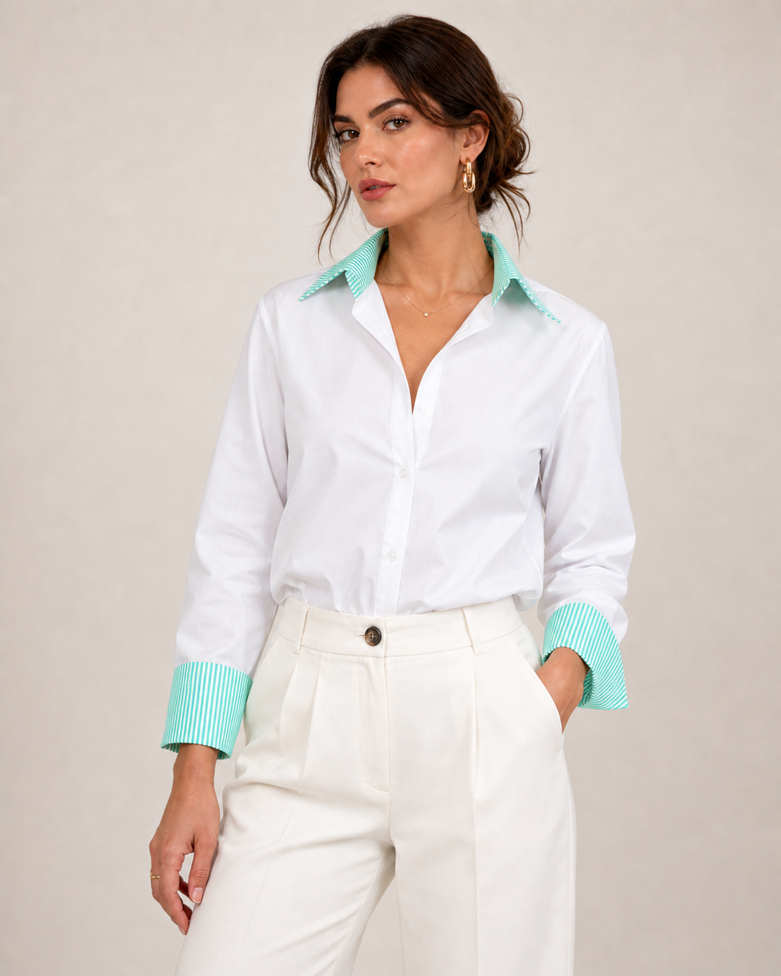 Chemise Blanche Vichy Vert